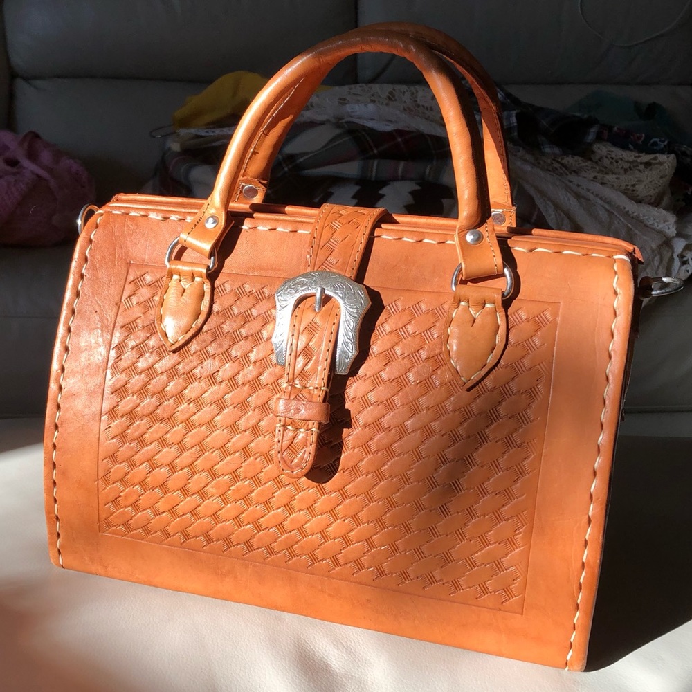 Force Ten vintage embossed leather apothecary bag